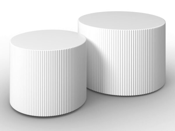 Kavos staliukų komplektas Arlo, baltas, iš MDF, apvalus