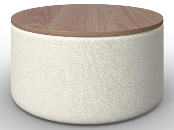 Apvalus kavos staliukas Elliot, baltas buklė, su daiktadėže