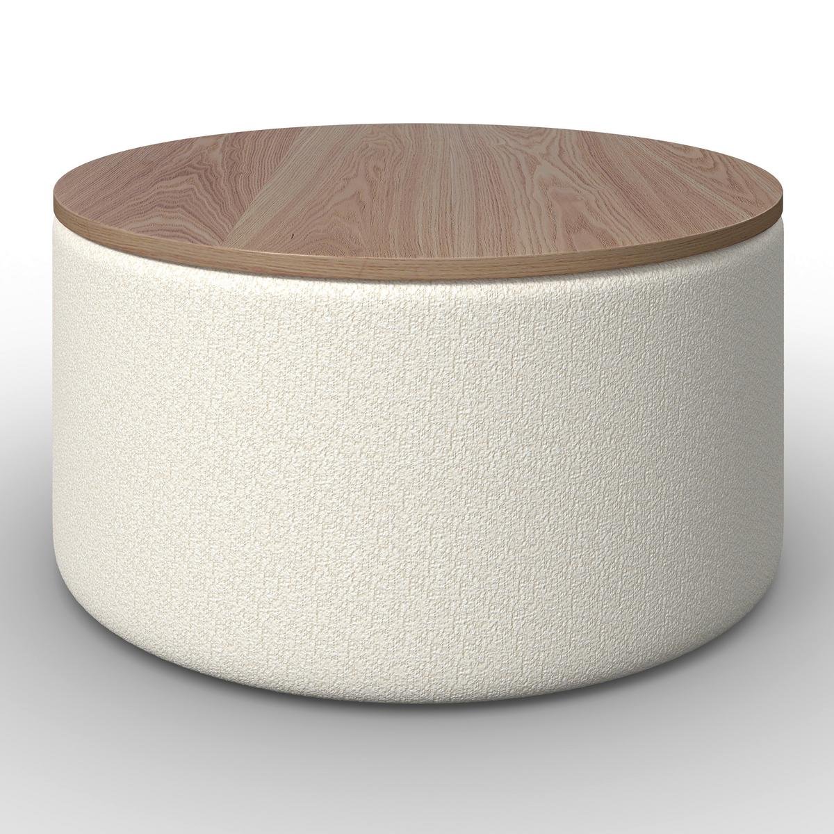 Apvalus kavos staliukas Elliot, baltas buklė, su daiktadėže