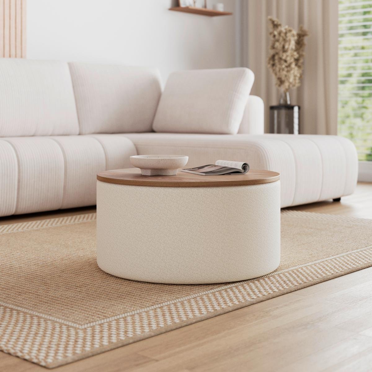 Apvalus kavos staliukas Elliot, baltas buklė, su daiktadėže - Image 2