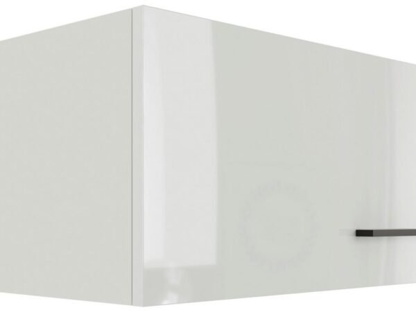 Šviesiai pilkos spalvos, blizgi virtuvės viršutinė spintelė