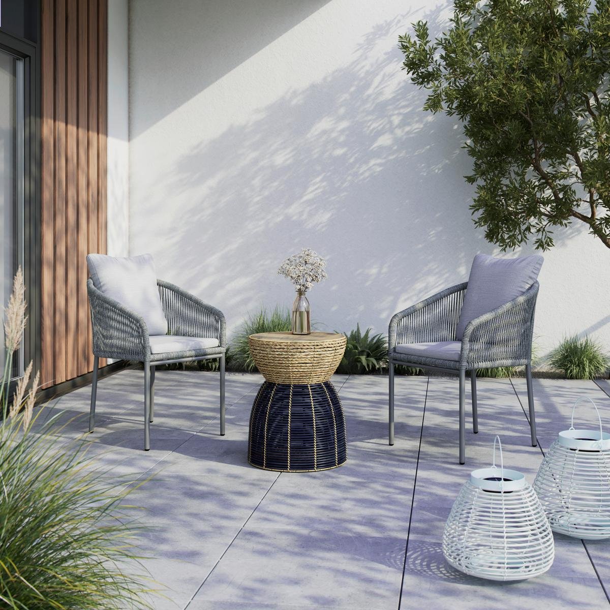 Sodo krėslų komplektas (2 vnt.) Pepe, šviesiai pilkas, metalas/tekstilė