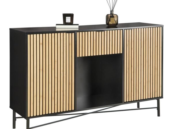 Komoda Madrid, juodos/natūralios spalvos, medžio masyvo