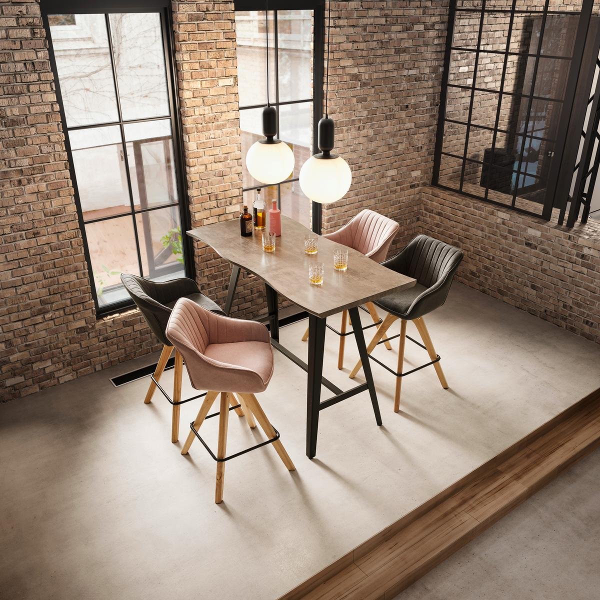 Baro kėdė Leonie, tamsiai pilko audinio, pasukama, paminkštinta - Image 9