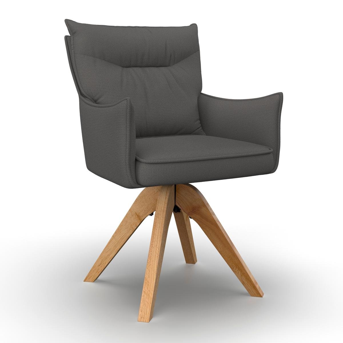 Krėslas Lorelei, pilkas, iš audinio, pasukamas, apmuštas